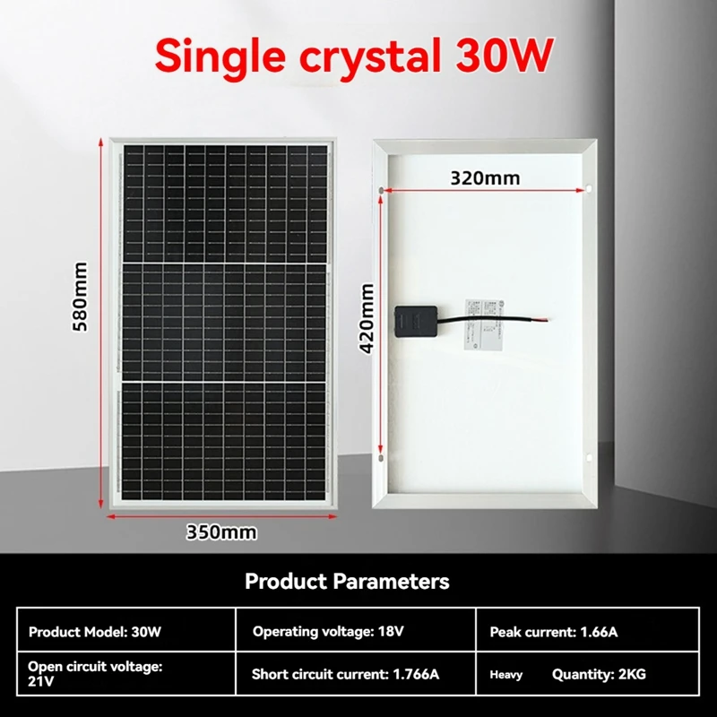 30W Solar Panel 12V Monocrystalline Solar Module IP68 Solar Panel for Motorhome Roofs Camping Boats RV-A82Z