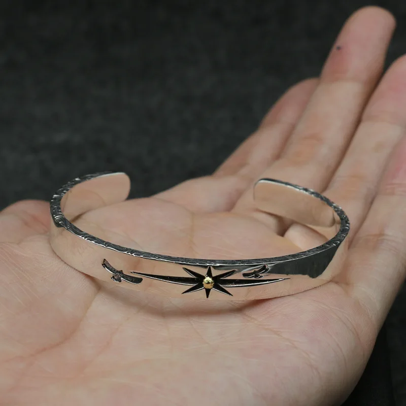 Thai Silver Creative Couple 925 Sterling Silver Bracelet Opening Takahashi Wulang Sun Bracelet Opening Birthday Gift