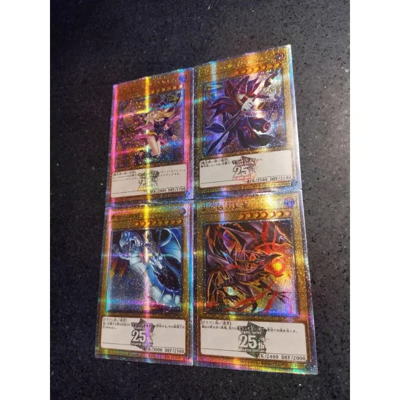 4pcs/set YuGiOh Black Magician Girl Blue-Eyes White Dragon Self Made Refraction Flash Card Anime Classics Game Collection Cards