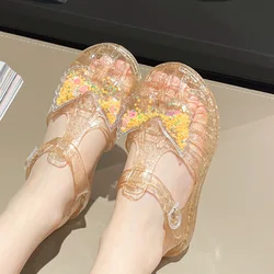 New Crystal Jelly Shoes Sandals Glitter Butterfly Children's Sandals Summer Kids Baby Princess Roman Shoes Girls Beach Sandals