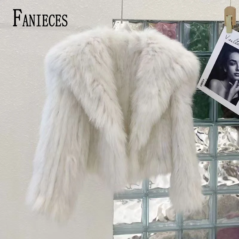 

FANIECES Winter Faux Fur Short Coats Women Lapel Hairy Fluffy Party Outwear Tops Elegant Luxury Fur Jackets New In veste femme