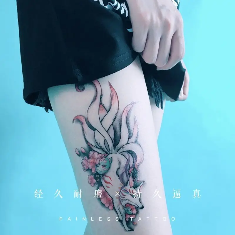 Grande braço manga tatuagem ninetales sakura gato demônio à prova dwaterproof água tatuagem temporária adesivos japonês arte do corpo falso completo tatoo mulher