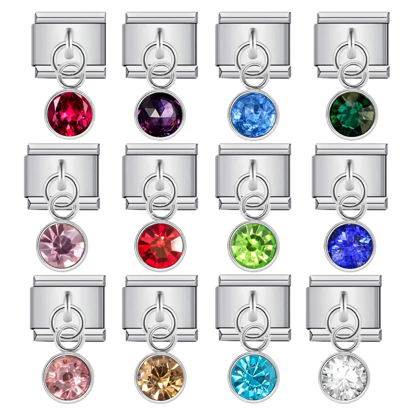 2024 Fashion Crystal Birthstone Italian Charm Stainless Steel Bracelet Elastic Bracelets Design Your Own Jewelry Gifts For Women