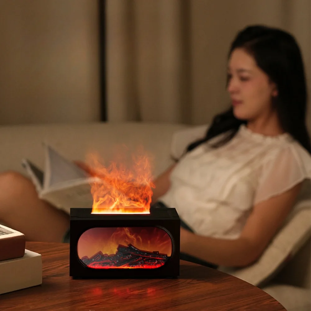 Fireplace Aroma Diffuser with Humidifier 7 LED Colors Adjustable Light and 140ml Water Tank for Soothing Environment
