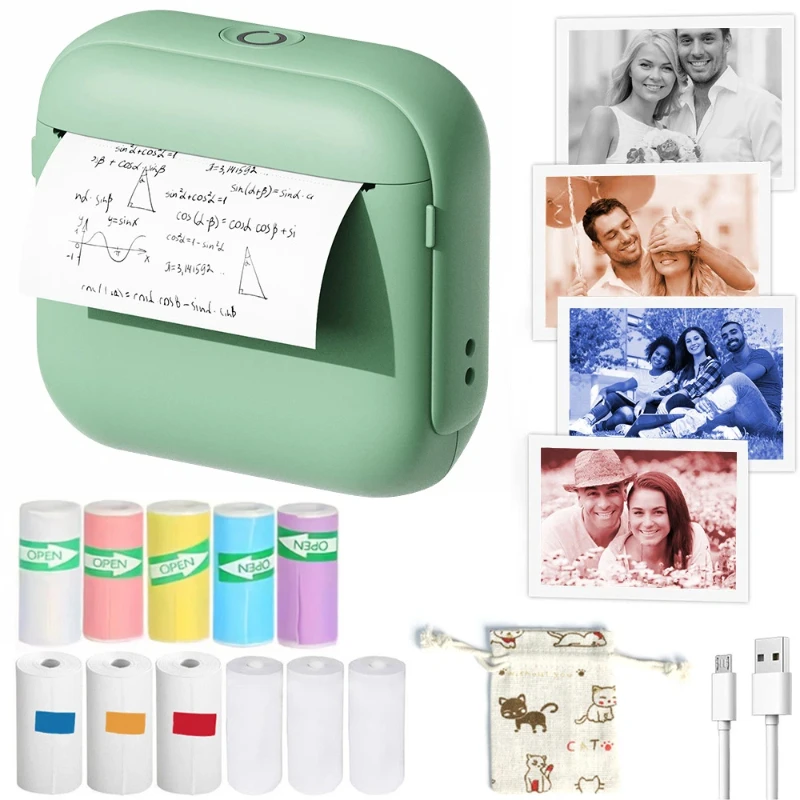 Mini Pocket Bluetooth Inkless Thermal Printer Hd For Sticker Label Photo With Rolls For Planner Organizer Home Office School