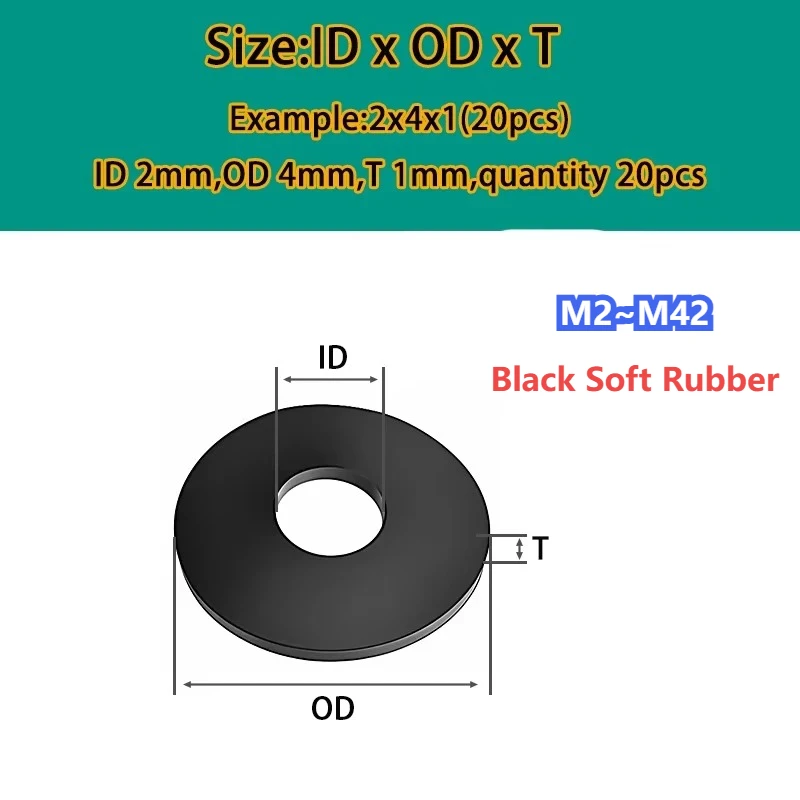 

Black Soft Rubber Flat Washer Plane Spacer Insulation Gasket Ring M2 M2.5 M3 M4 M5 M6 M7 M8 M10 M12~M42 Anti Oil Seal Washers