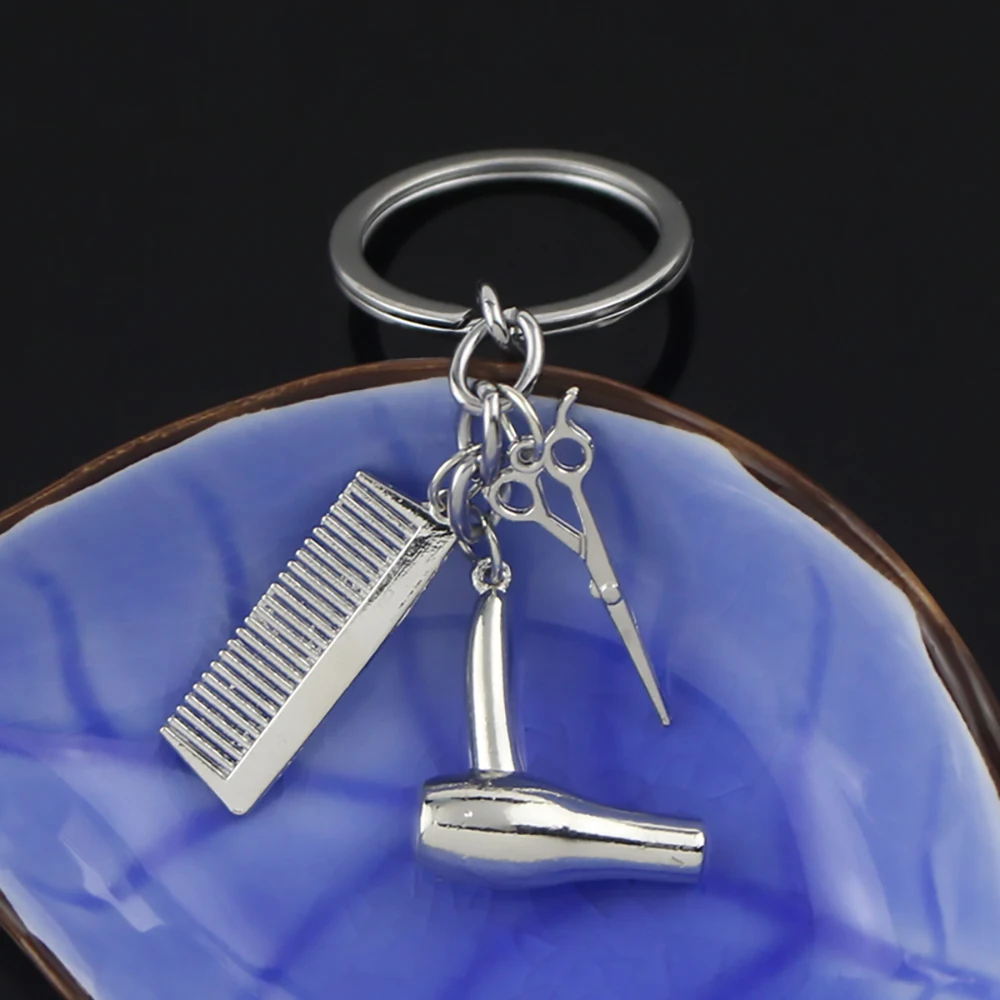 Keychain Fashion Hair Dryer Combs Scissors Pendant Keychain Hairdressing Tools Stylist Blow Salon Creative Gifts