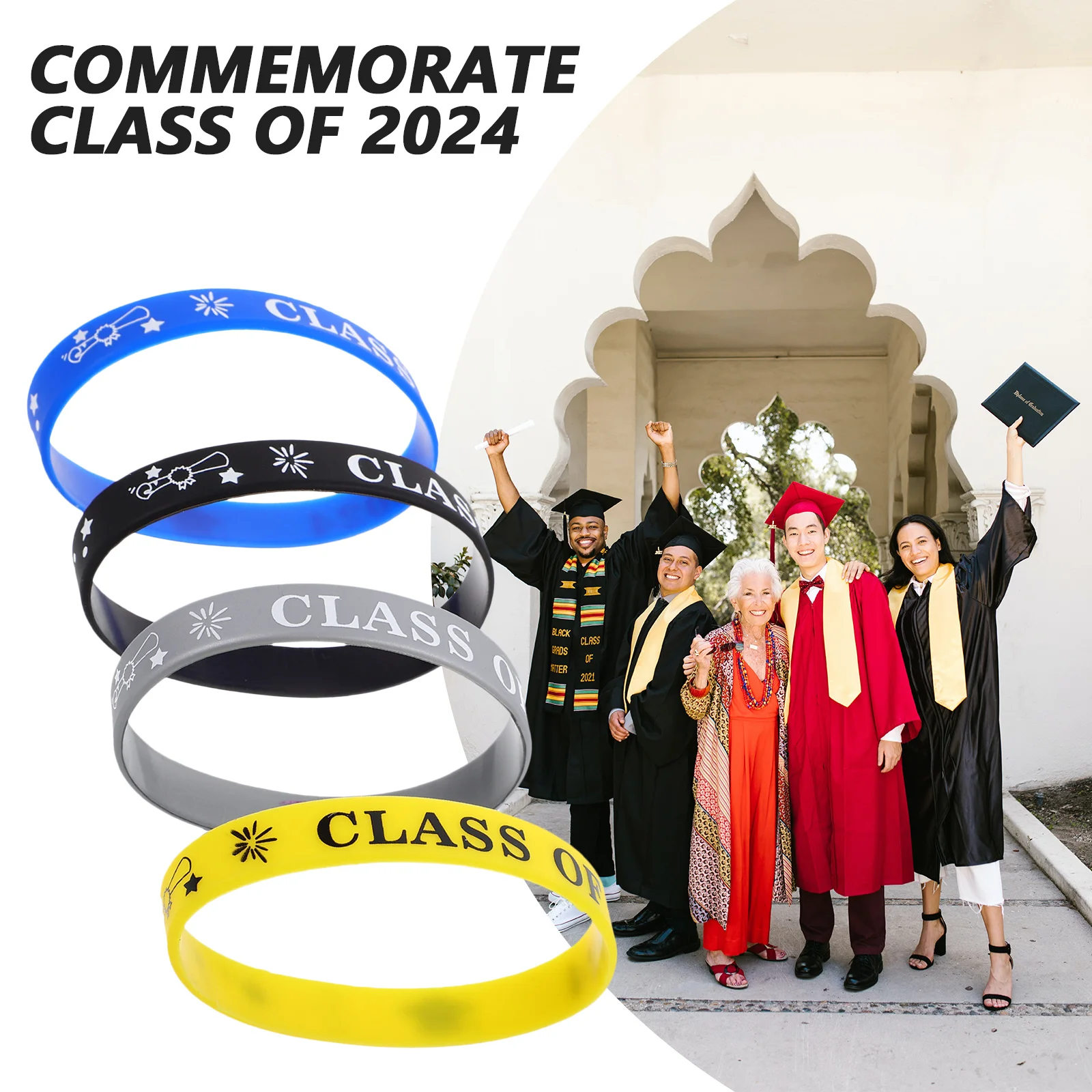 24 Pcs Graduation Silicone Bracelet Class of 2024 Reusable Wristband for Students Party Ceremonies Festive Soft