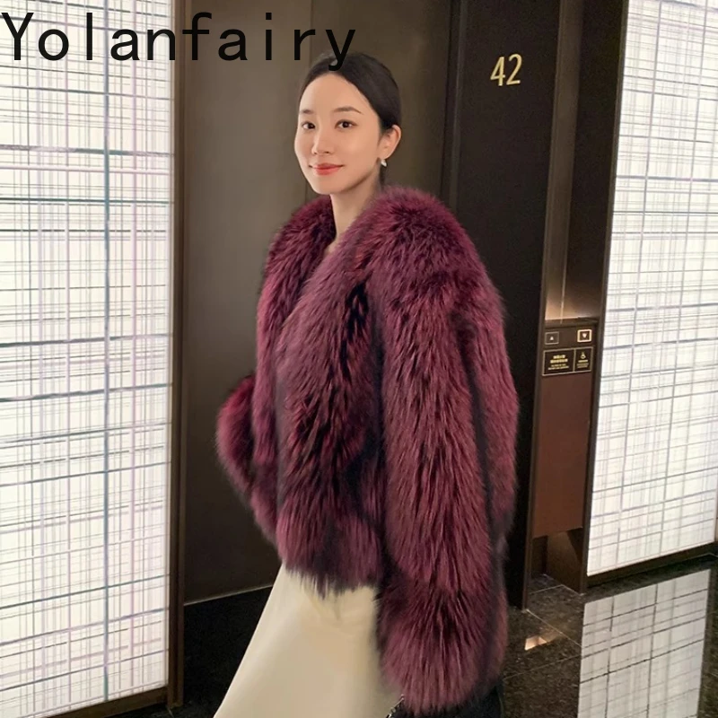 

YOLANFAIRY Autumn and Winter Imported Finnish silver fox fur whole fur coat Thickened V-neck Fur and skin in one piece шуба 2025