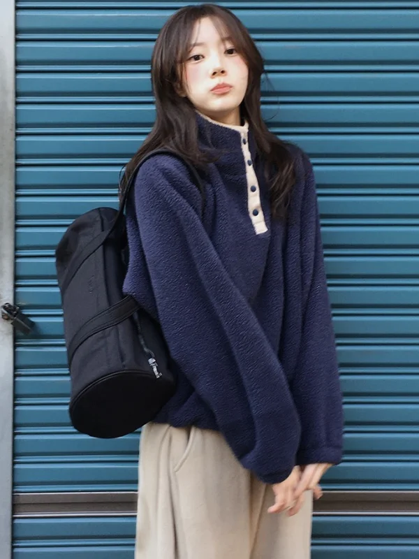 سترة شتوية دافئة Fce Jaet للسيدات بياقة عالية وزر لصق ملابس خارجية فضفاضة تناسب طويلة Sve Sweet Sle #4