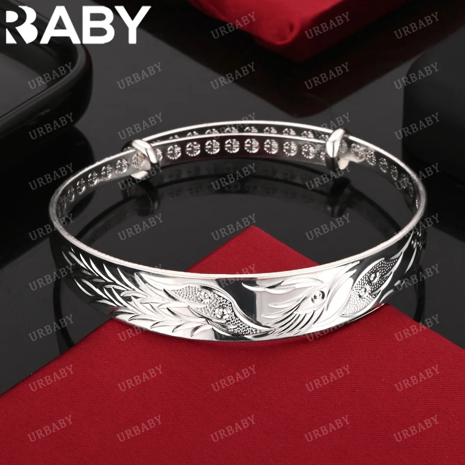 

URBABY 925 Sterling Silver Bangle With Phoenix Pattern Bracelet For Women Jewelry Fashion Party And Daily Wear