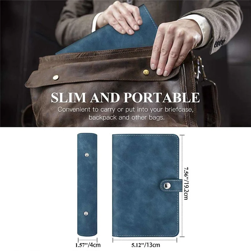 Carpeta de cuaderno de 6 anillas, carpeta de cuero PU, cubierta de carpeta de cuaderno PU + Metal + PVC con carpeta de plástico transparente A6, bolsa tipo sobre azul