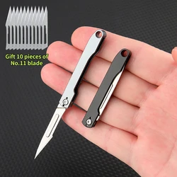 Stainless Steel Folding Scalpel Medical Folding Knife EDC Outdoor Unpacking Pocket Knife with 10pcs Replaceable Blades