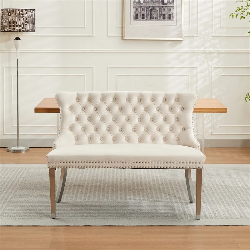 

Modern Velvet Double Dining Loveseat Bench,2-Seat Tufted Bench w/Wing Back,Beige