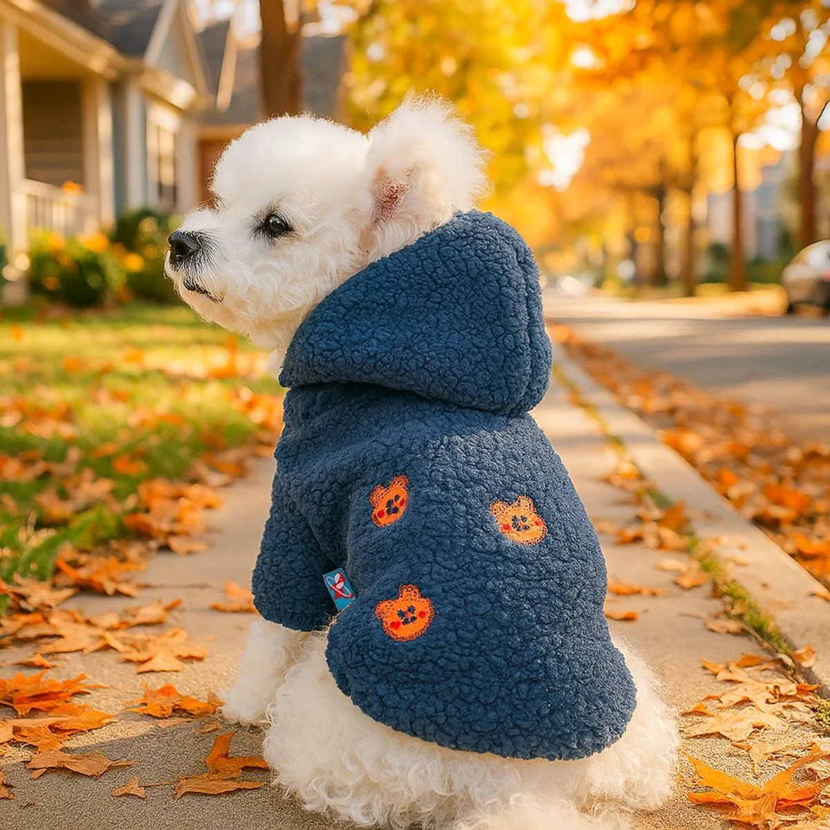 Gift Bear Embroidered Teddy Sweatshirt Warm Pet Dog Clothes Lambswool Bichon Hoodie Schnauzer Winter Clothes XS-XL