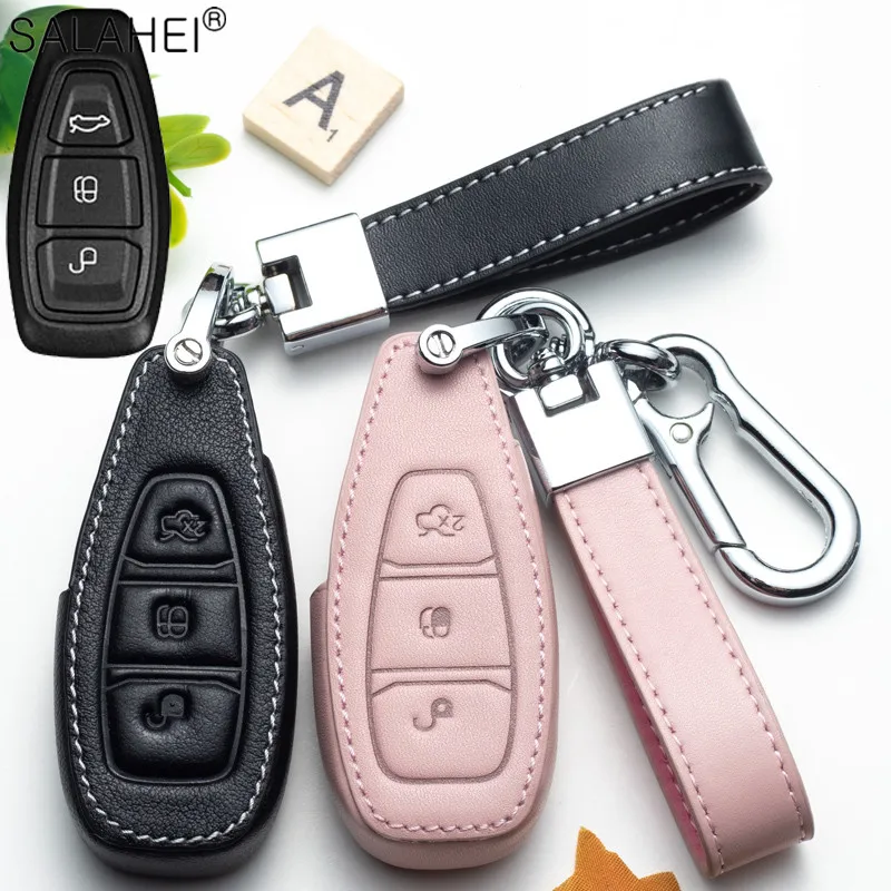 

Leather Car Remote Key Cover Case For Ford Fiesta Focus 3 4 ST Mondeo Ecosport Kuga Ranger C-Max S-Max Auto Keychain Accessories