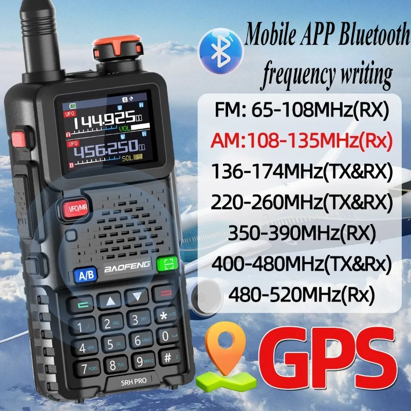 Baofeng 5RH Pro 10W GPS Bluetooth Two-Way Radio with Programming Function Long Range for Commercial Outdoor Use Walkie Talkie