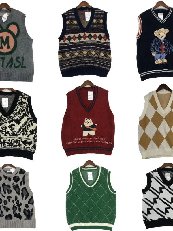 

Vintage Wool Vest ex Soft Cute Forest System Autumn Winter Faionable Retro Sle M Fem Clothing Cartoon Print Design
