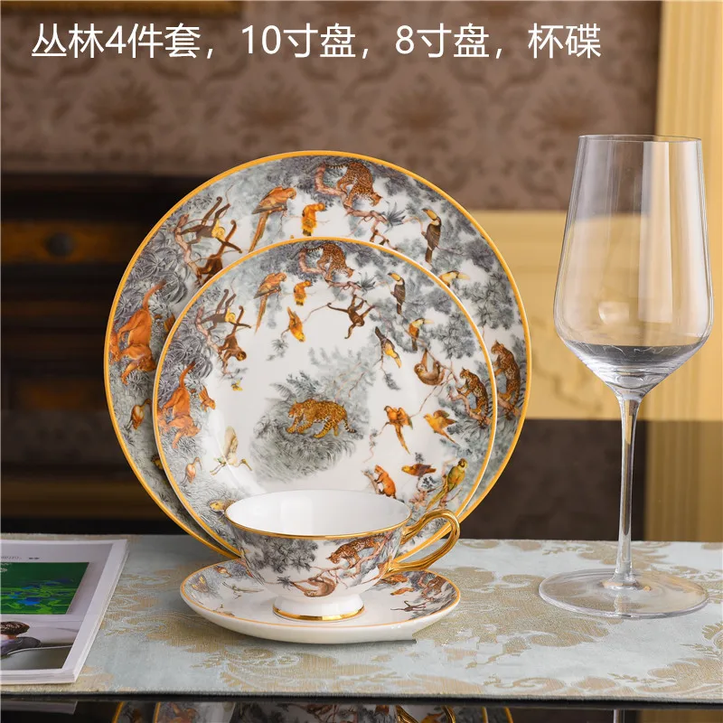 European Bone China Steak Plate Model Room Equator Jungle Series Coffee Cup Set Afternoon Tea Cup Household