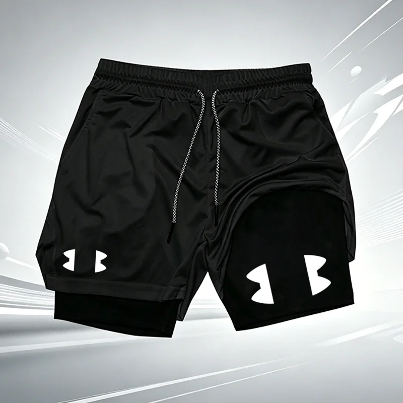Herren 2-in-1 Gym-Shorts, schnell trocknend, doppellagig, mit Kompressionsfutter, Sommer-Lauf-, Fitness- und Trainings-Sportshorts W360 – Detail 2