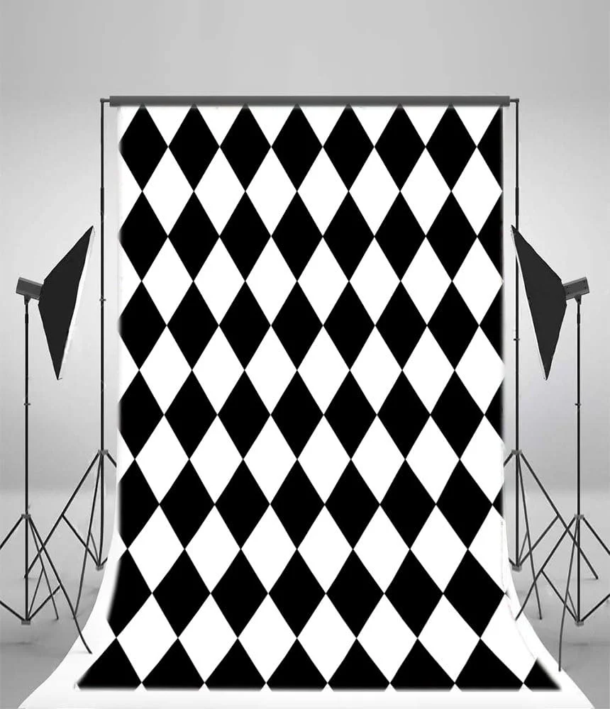 Photography Background Mosaic Theme Black and White Rhombus Pattern Design Backdrop Party Artistic Children Adult Photo Backdrop