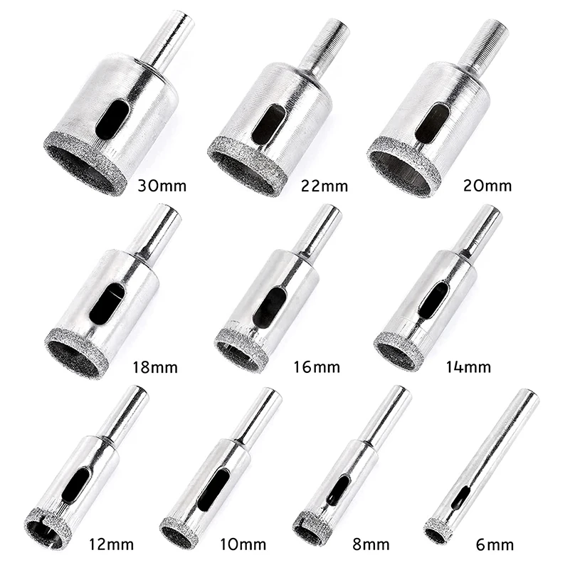 10PCS Diamond Drill Bits Set For Glass Tile Ceramic Marble Porcelain Drilling Tools 6-30mm Drill Bit Set Tools