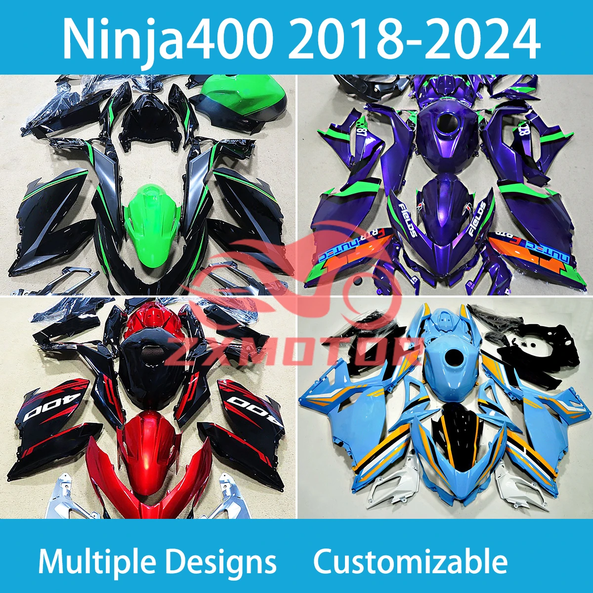

Бесплатные обтекатели на заказ для KAWASAKI NINJA 400 2018 2019 2020 2021 2022 2023 2024, комплект обтекателей кузова мотоцикла