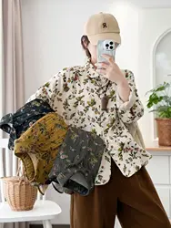 Mori Girls Autumn Spring Japan Style 100% Cotton Yarn Printed Shirts and Blouses Plus Size Fine Elegant Blouses Women Outerwear
