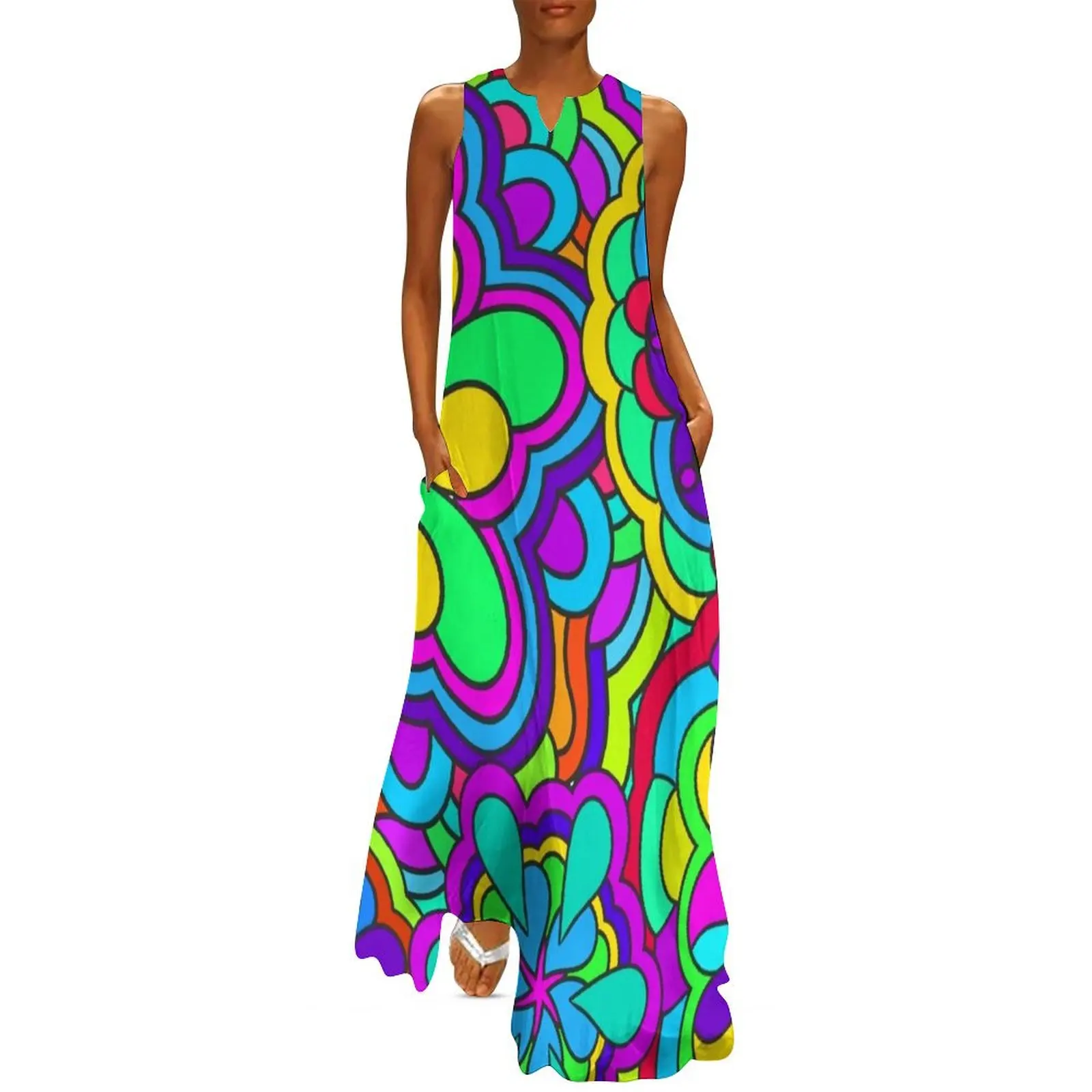 

Funky Colorful Psychedelic Retro Flower Art Long Dress party dress women elegant luxury dress summer 2025 women Long