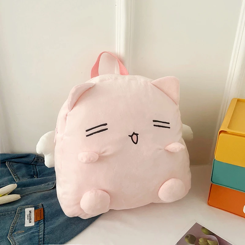 

Cotton Cartoon Campus Cute Kitten Wings Backpacks 2025 Winter New Small Capacity Portable Bags Travel Versatile Backpack