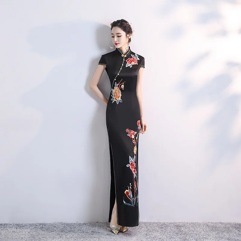 Slim Improvement Cheongsam Large Size Chinese Traditional Vestidos Sexy Slit Long Qipao Stage Performance Women's Elegant Dress