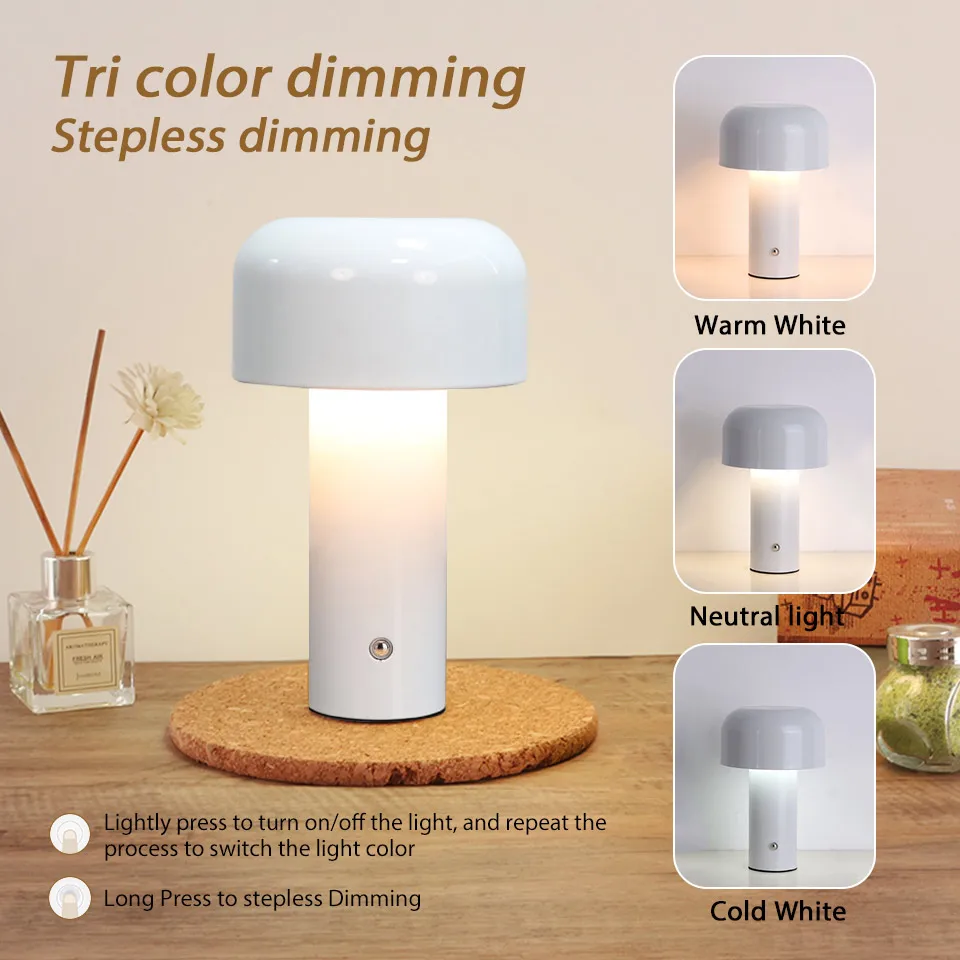 Retro Mushroom LED Table Lamp Bar night lamp Touch Sensor Reading Lamp  Infinitely Dimmable Desk Lamp Rechargeable lighting - Image 2