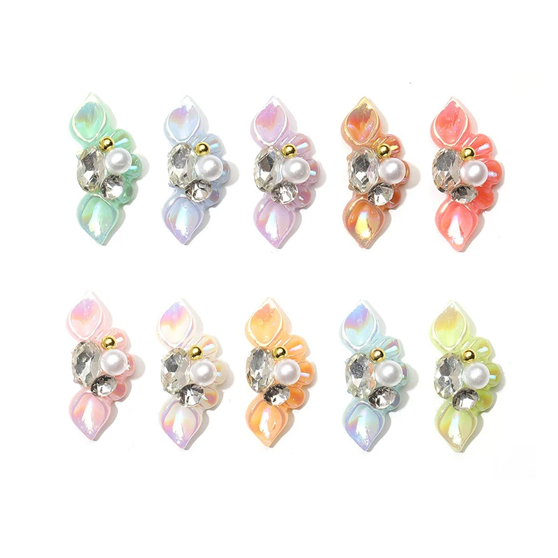 2 stuks Aurora Side Flower Nail Art Charms 3D Bloemen Met Parel Strass Kristal Nail Art Decoratie Nagel DIY Accessorie