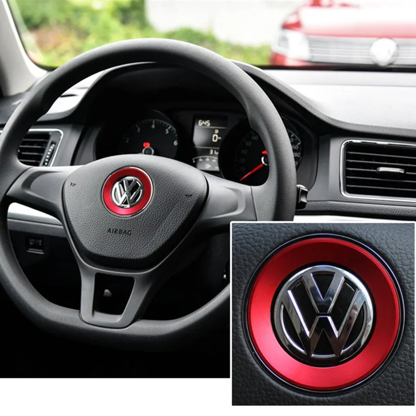 Ceyes Car Styling Steering Wheel Emblem Decorative Circle Ring Accessories Case For Volkswagen VW Golf 4 5 Polo Jetta Mk6 Covers