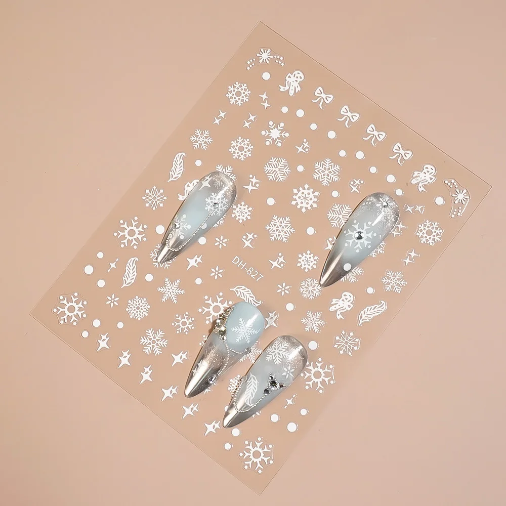 1/5/10 pièces flocon de neige arc plume ongles autocollants hiver noël 3D plat Nail Art décalcomanies bricolage manucure décoration avec pince à épiler