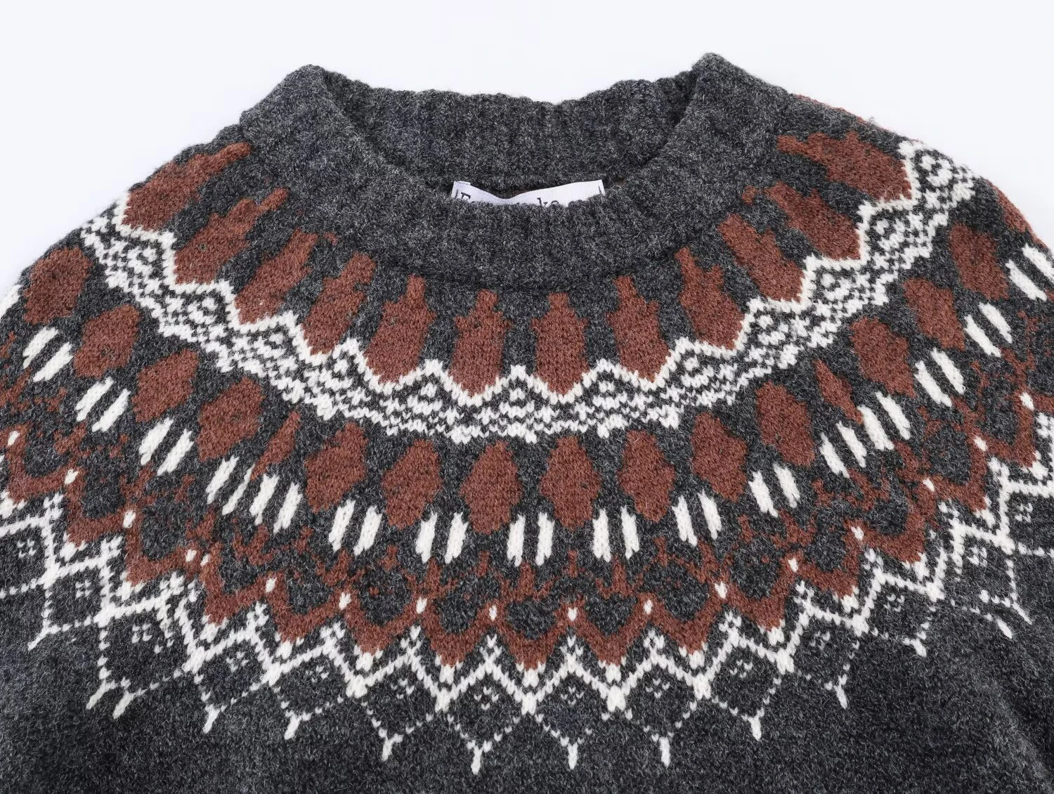 ZERAINS 2025 Winter New Product Women's Versatile Commuter Round Neck Long Sleeve Jacquard Knitted Shirt