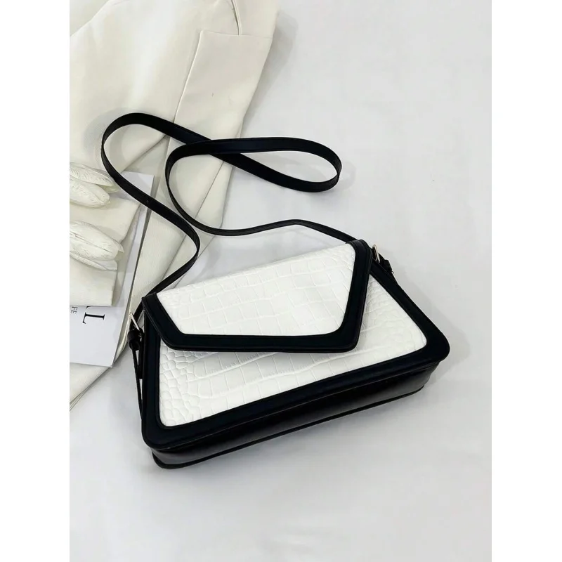 ، الحد الأدنى، عارضة، 1PC حقيبة كتف منقوشة نمط التمساح المألوف مع سحاب، أسلوب ريترو وبسيط، مناسبة