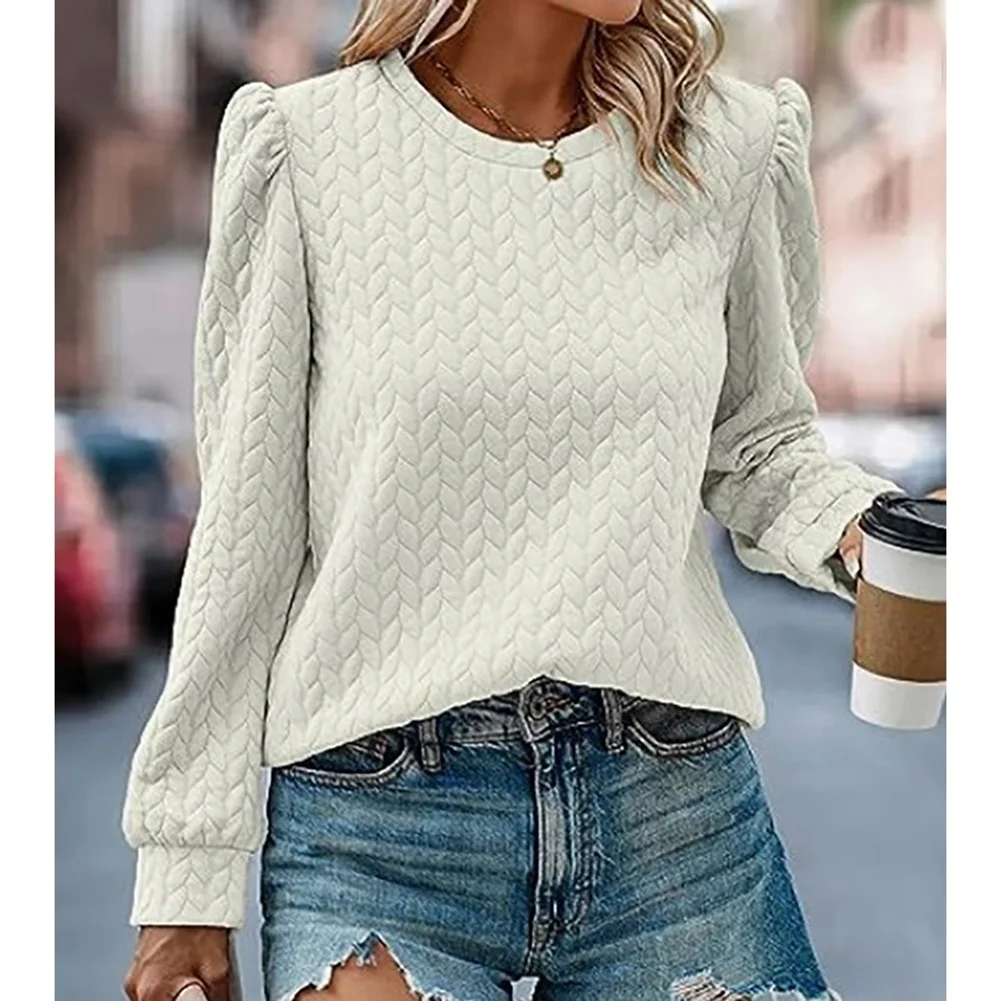 Long Sleeve Solid Color Diamond Pattern Polyester Sweater for Women with Neck and Medium Elasticity for Summer