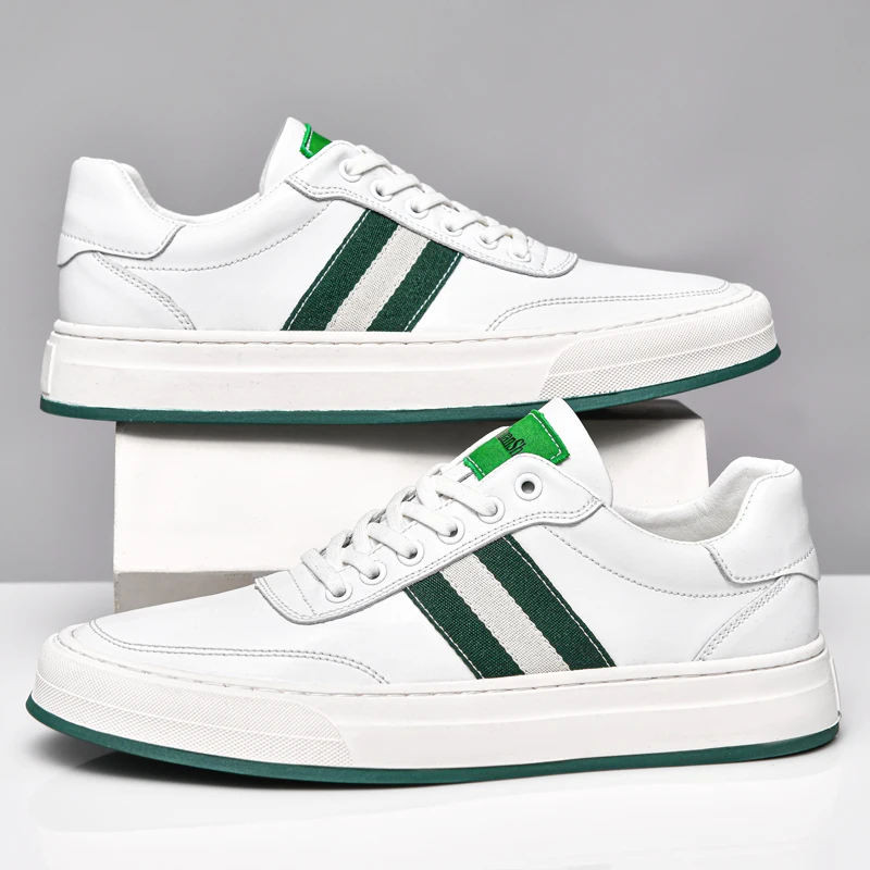 

2025 Men's New Autumn Leather Panel Sneakers - Breathable White Shoes for Casual & Sporty Wear