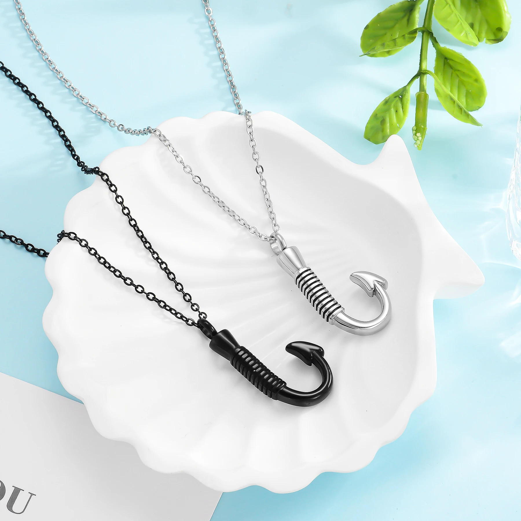 Edelstahl-Angelhaken-Urnenkette für Asche, Angelhaken-Urnen-Schmuck, Gedenk-Anhänger, Andenken für Männer – Detail 9