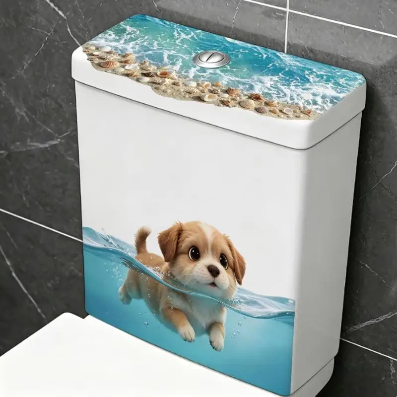Cute Swimming Puppy Toilet Sticker Waterproof Self-Adhesive Removable Bathroom Wall Decal for Home Restroom Decor Cute Swimming