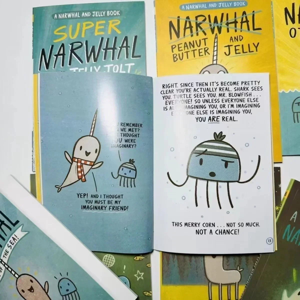 8 เล่ม Narwhal และ Jelly Storybook หนังสือภาพเด็กหนังสือการ์ตูนเด็กอ่านหนังสือภาษาอังกฤษของขวัญ