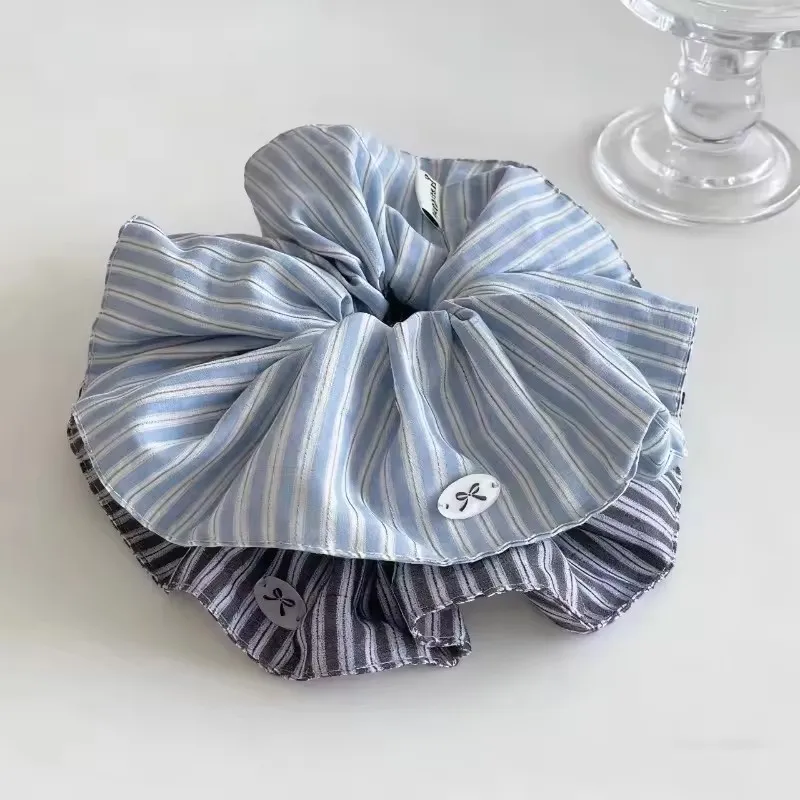 Korean Style Small Fresh Blue Striped Large Intestine Headband Niche Lazy Style Low Ponytail Headband Women's Hair Accessory
