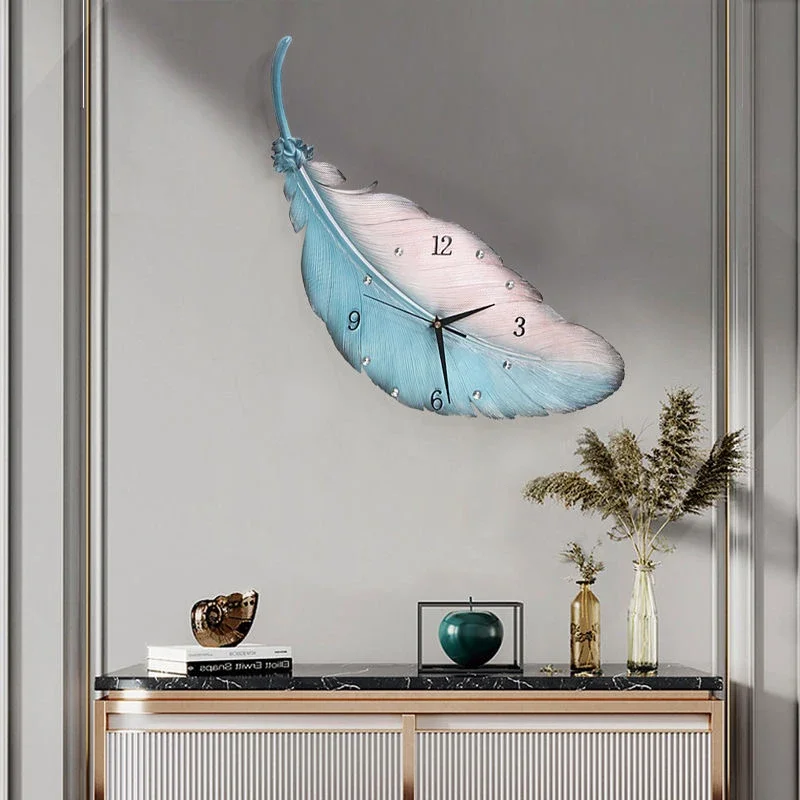 

-43X45 no light dropshipping products 2024 modern luxury Resin Wall Decoration feather shape wall clock for home house decor