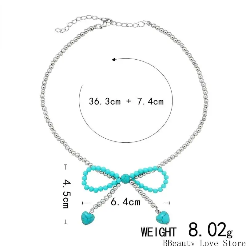 قلادة سلسلة ذوي الياقات الرجعية الكلاسيكية مزين بتصميم قلب القوس وحجر الفيروز للتفصيل يوميًا #6