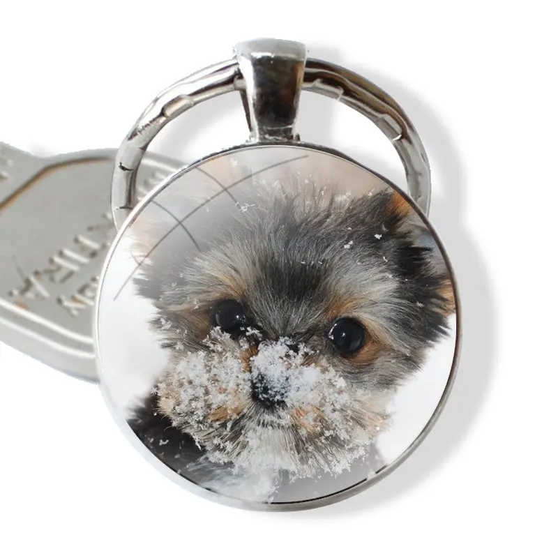 Keychain Glass Cabochon Metal Pendant Classic Men\'s Women\'s Keyring Yorkshire Terrier Puppy Dogs animal