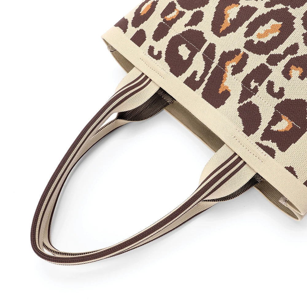 Imagem -04 - Bolsa de Ombro Leopardo Tricotada para Mulheres Bolsa de Balde de Tecido Ecológico Bolsala de Grande Capacidade Bolsa de Compras e Viagem Mais Nova