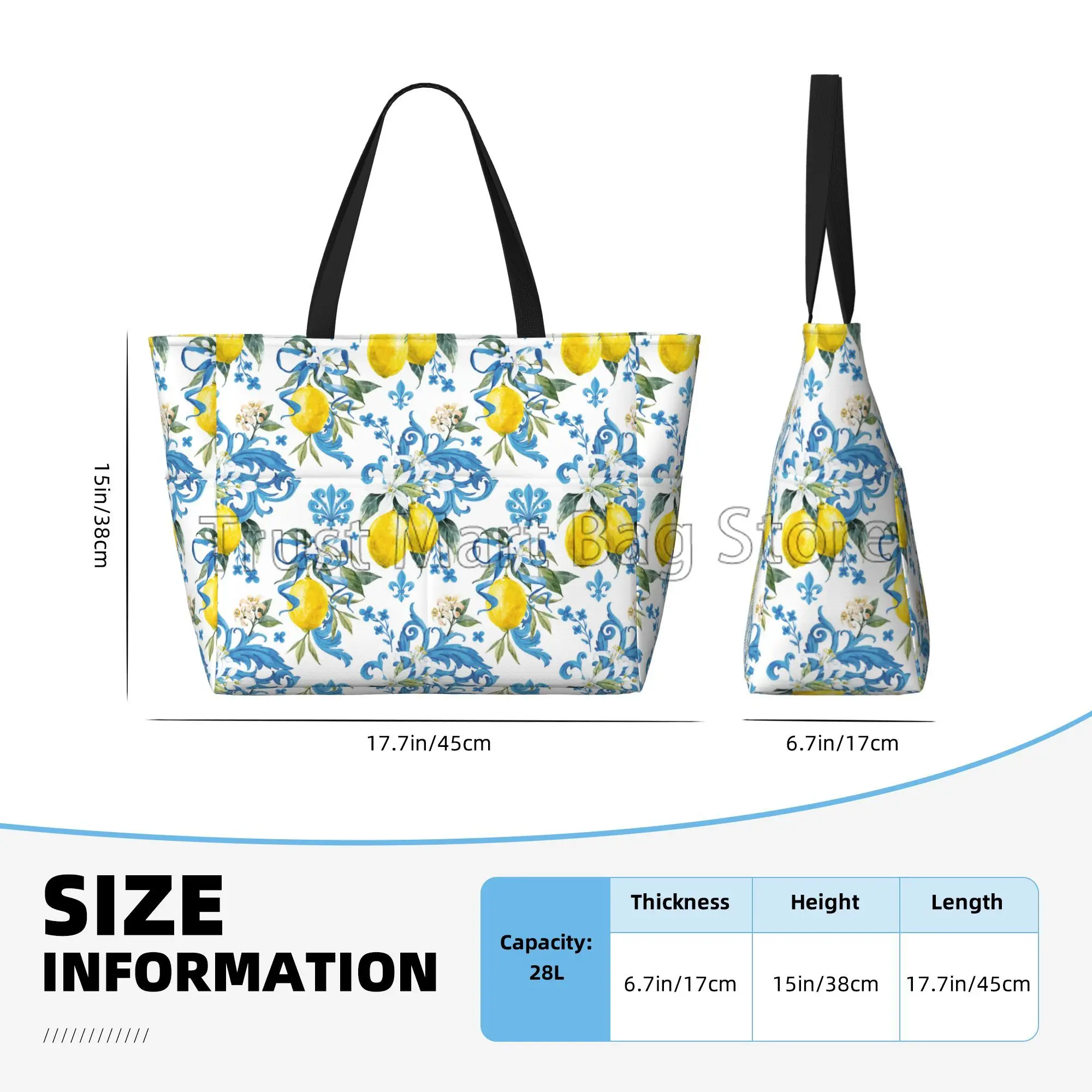 Summer Tropical Lemon Waterproof Beach Bags for Women Utility Zipper Tote Bag Lightweight Sandproof Swim Pool Bags Large Totes