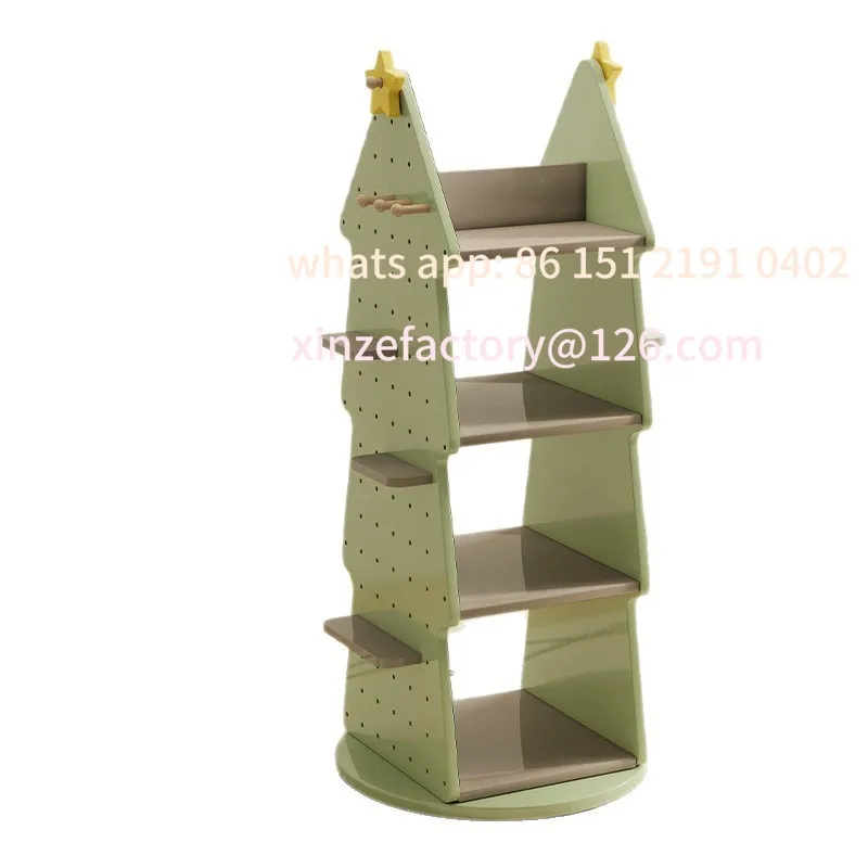 رف كتب دوار للأطفال قابل للتخصيص لتخزين الألعاب من الأرض إلى السقف رف كتب متعدد الطبقات على شكل شجرة عيد الميلاد #1