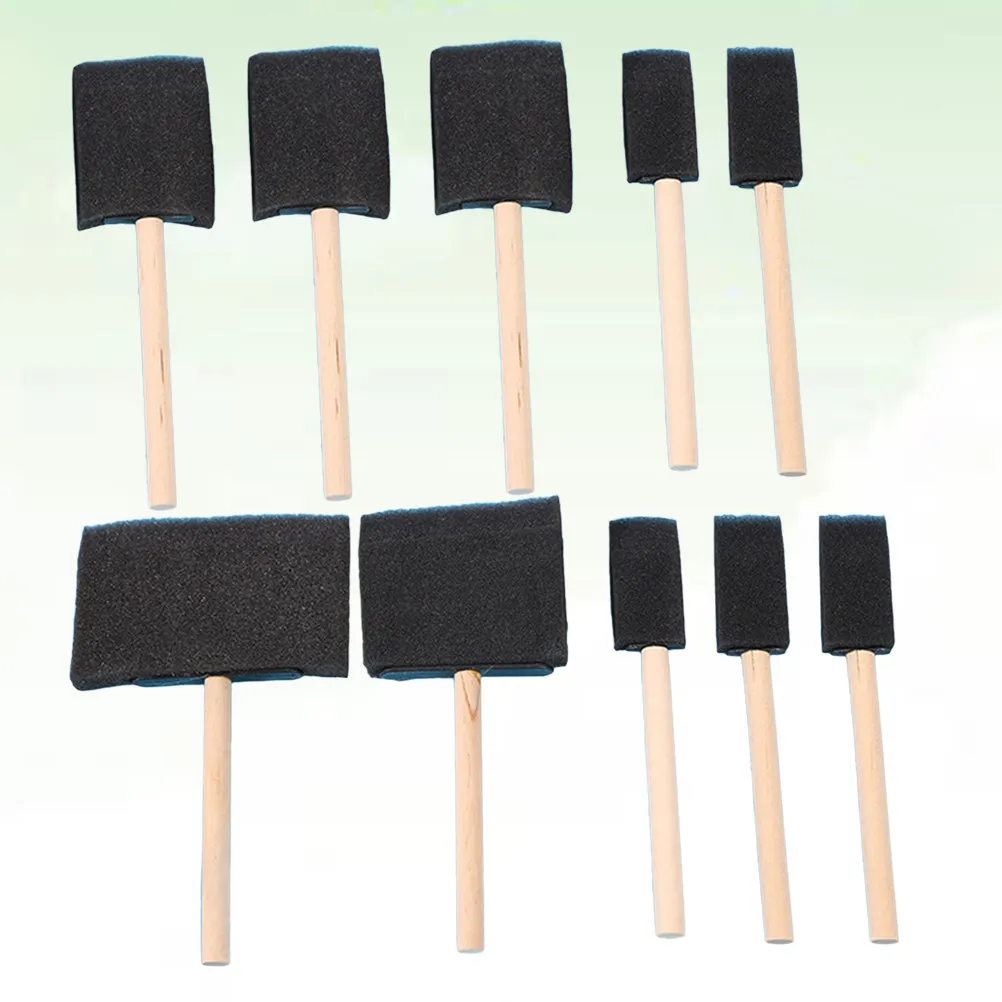 10Pcs Wooden Acrylic Foam Paint Brush Square Sponge Applicator For Art Student Handle Assorted Sizes Absorbent